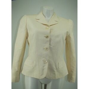 RALPH LAUREN WOMENS BEIGE FITTED COTTON & SILK BLAZER JACKET SIZE 16   D163